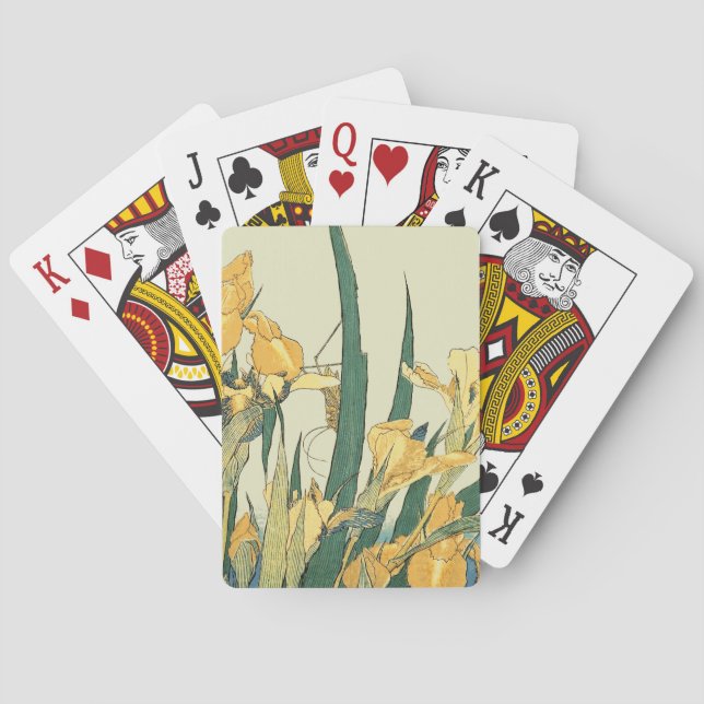 Hokusai grasshopper and iris Japan Poker Cards (Back)
