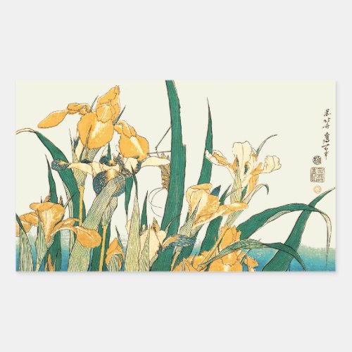 Hokusai grasshopper and iris Japan Rectangular Sticker