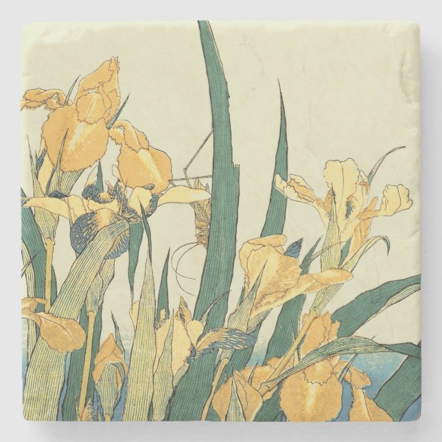 Hokusai grasshopper and iris Japan Stone Coaster (Front)