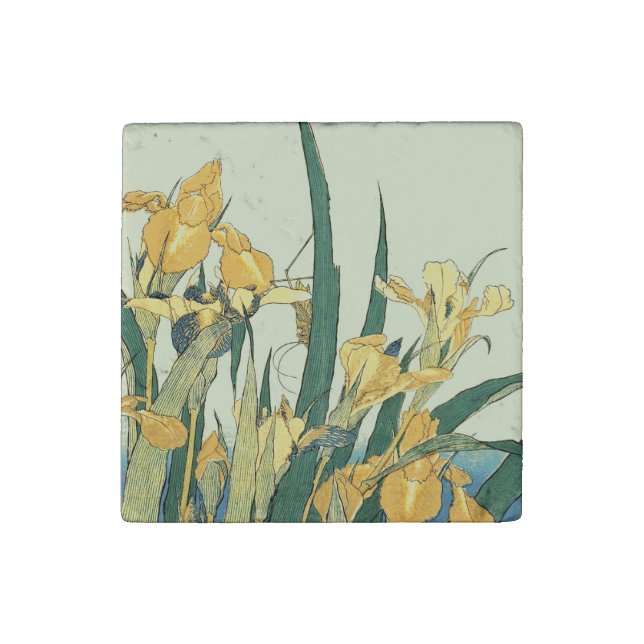 Hokusai grasshopper and iris Japan Stone Magnet (Fourth Magnet)