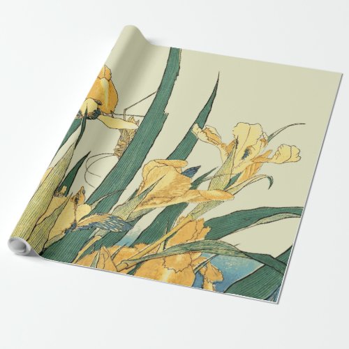 Hokusai grasshopper and iris Japan Wrapping Paper