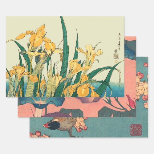 Hokusai grasshopper and iris Japan Wrapping Paper Sheets