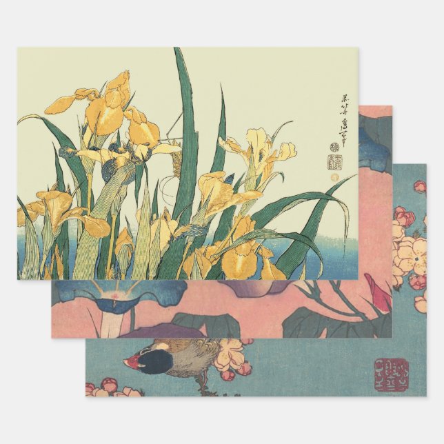 Hokusai grasshopper and iris Japan Wrapping Paper Sheets (Set)
