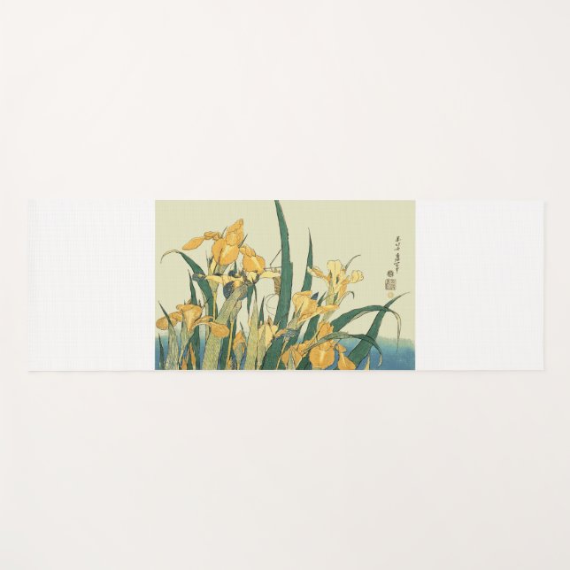 Hokusai grasshopper and iris Japan Yoga Mat (Front (Horizontal))