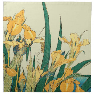 Hokusai Grasshopper Iris Vintage Print: Japanese Cloth Napkin