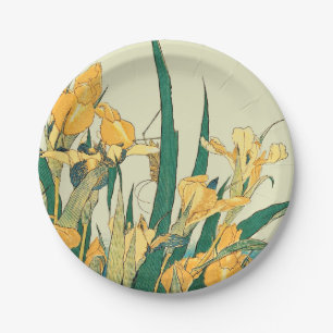 Hokusai Grasshopper Iris Vintage Print: Japanese Paper Plates