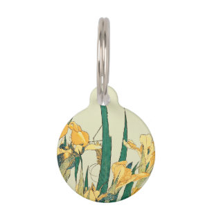 Hokusai Grasshopper Iris Vintage Print: Japanese Pet ID Tag