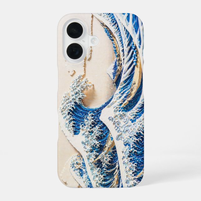 Hokusai "Great Wave" 3D Shadow Relief iPhone 16 Ca Case (Back)