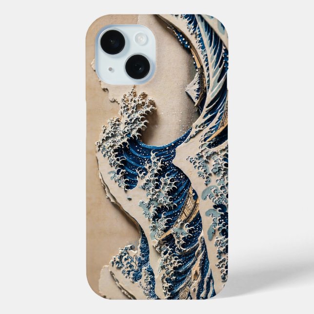Hokusai "Great Wave" 3D Shadow Relief Phone Case | (Back)
