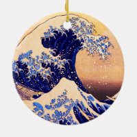 Hokusai great wave ceramic ornament