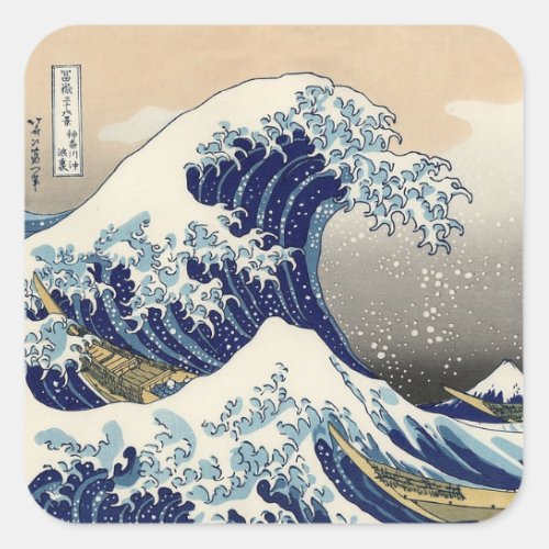 Hokusai Great Wave of Kanagawa Japanese Art Ocean Square Sticker