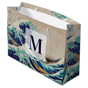 Hokusai Great Wave off Kanagawa. Vintage monogram Large Gift Bag