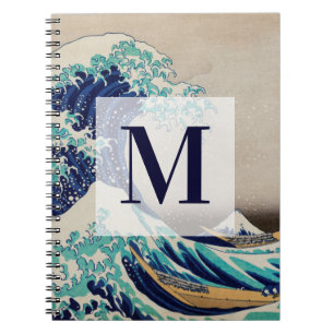 Hokusai Great Wave off Kanagawa. Vintage monogram Notebook
