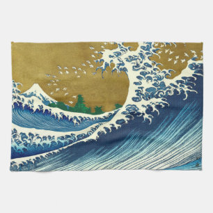 Hokusai Great Wave Pattern: Japanese Ukiyo-e Art Kitchen Towel