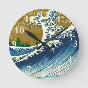 Hokusai Great Wave Pattern: Japanese Ukiyo-e Art Round Clock