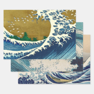 Hokusai Great Wave Pattern: Japanese Ukiyo-e Art Wrapping Paper Sheets
