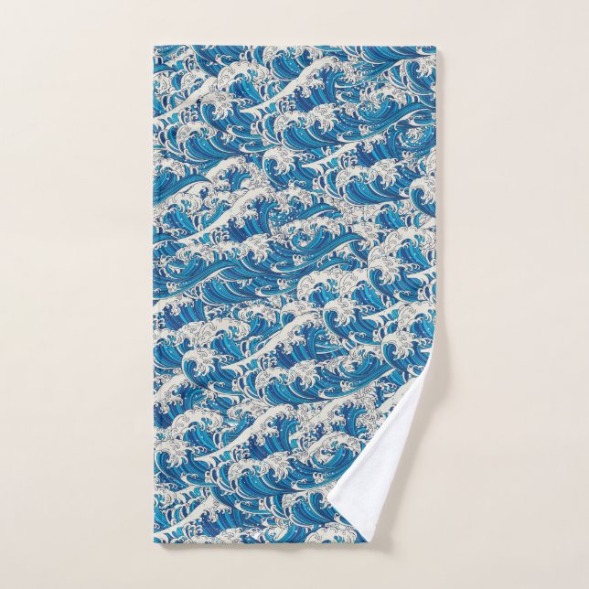 Hokusai Great Wave Pattern Nautical Blue Ocean Hand Towel (Hand Towel)