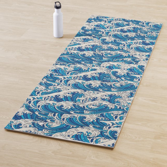 Hokusai Great Wave Pattern Nautical Blue Ocean Yoga Mat (In Situ)