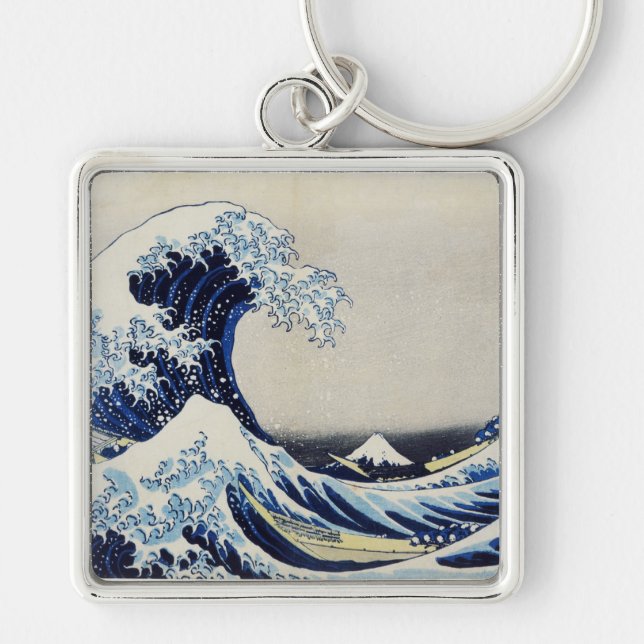 Hokusai great wave print painting keychain (Front)