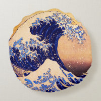 Hokusai great wave round pillow