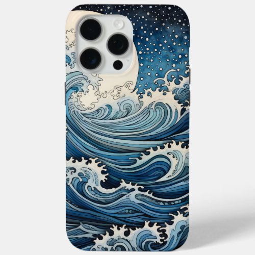 Hokusai Inspired Japandi Wave Art Digital Print iPhone 15 Pro Max Case