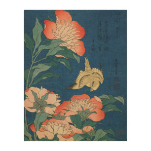 Hokusai Japanese Art Peonies and Canary Bird