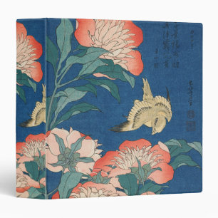 Hokusai Japanese Art Peonies and Canary Bird 3 Ring Binder