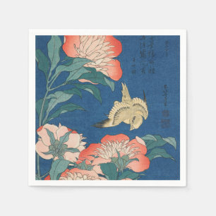 Hokusai Japanese Art Peonies and Canary Bird Napkins