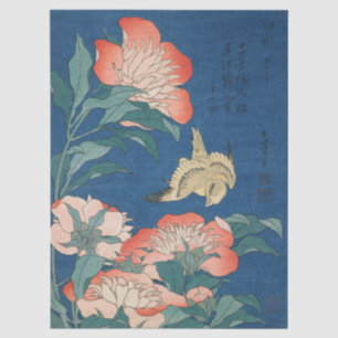 Hokusai Japanese Art Peonies and Canary Bird Tissue Paper