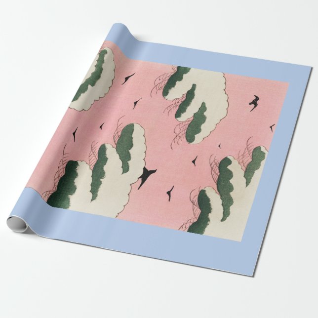 HOKUSAI JAPANESE BIRDS AND CLOUDS Wrapping Paper (Unrolled)