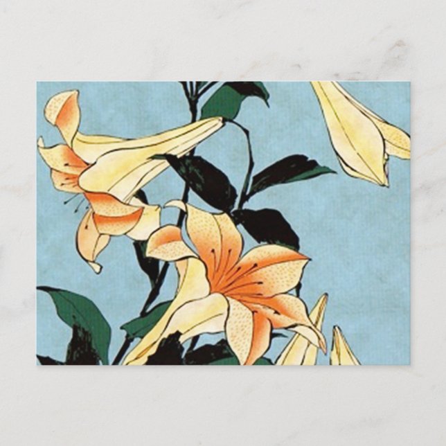 Hokusai Japanese Lilies Postcard (Front)