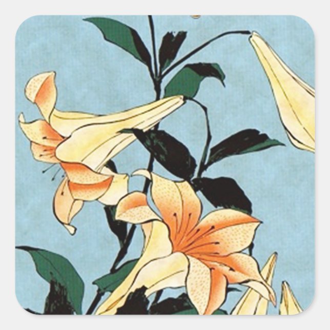 Hokusai Japanese Lilies Stickers (Front)