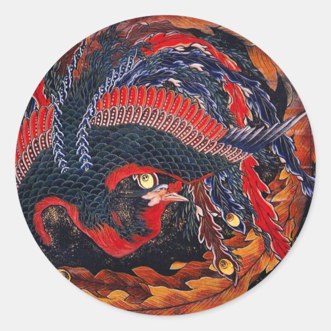 Hokusai Japanese Phoenix Stickers (Front)