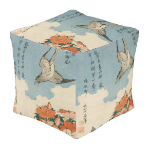 Hokusai Japanese Vintage Flower and Bird Pattern Pouf