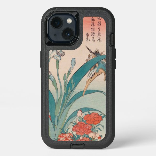 Hokusai Kingfisher Iris and Wild Pinks GalleryHD Otterbox iPhone Case (Back)
