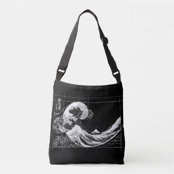 Hokusai Meets Fibonacci  Black And White Crossbody Bag by Ars_Brevis at Zazzle