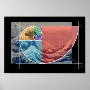 Hokusai Meets Fibonacci, Colored Shapes Poster