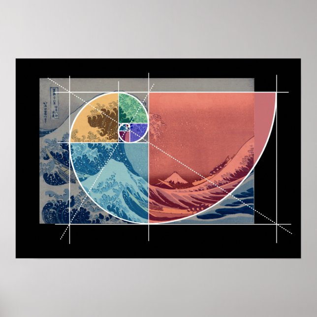 Hokusai Meets Fibonacci, Colored Shapes Poster (Front)