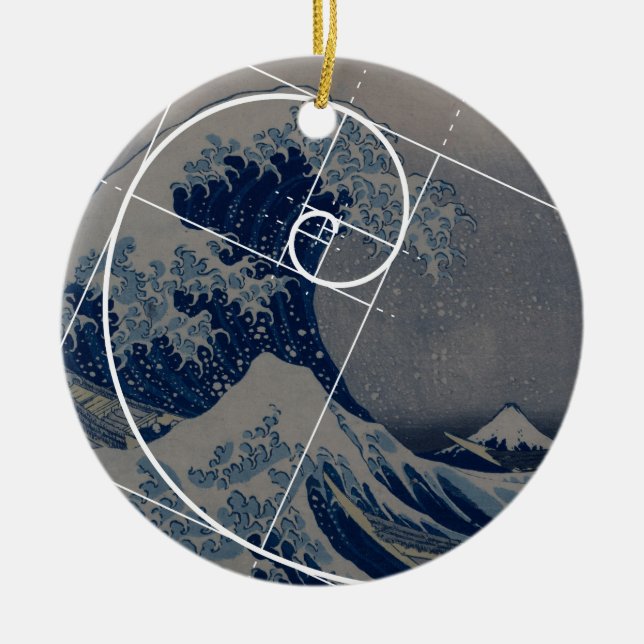 Hokusai Meets Fibonacci, Golden Ratio Ceramic Ornament (Front)