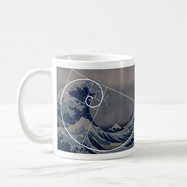 Hokusai Meets Fibonacci, Golden Ratio Coffee Mug (Left)