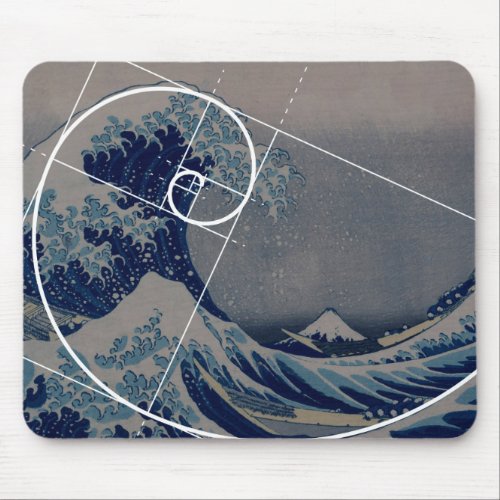 Hokusai Meets Fibonacci Golden Ratio Mouse Pad