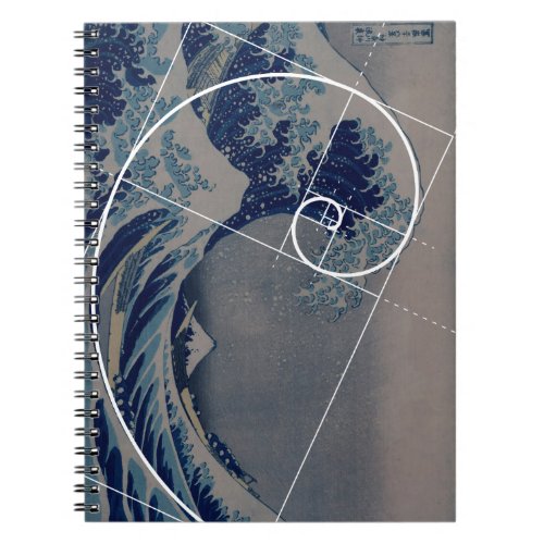 Hokusai Meets Fibonacci Golden Ratio Notebook