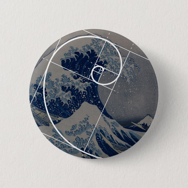 Hokusai Meets Fibonacci, Golden Ratio Pinback Button (Front)