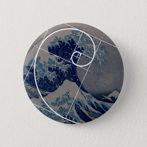 Hokusai Meets Fibonacci Golden Ratio Pinback Button