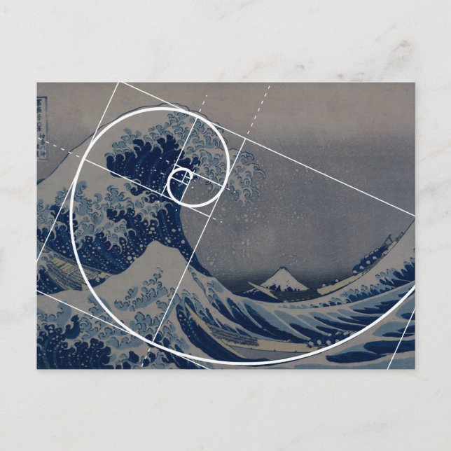 Hokusai Meets Fibonacci, Golden Ratio Postcard (Front)