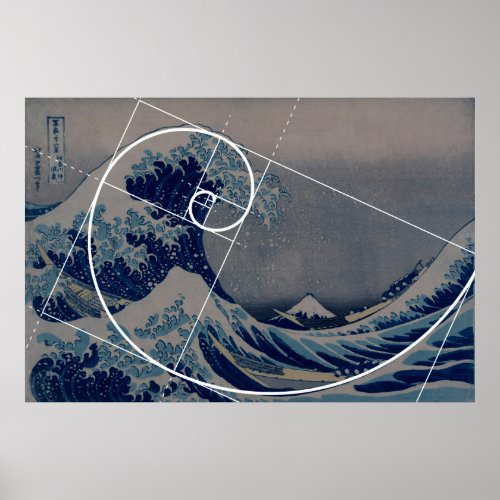 Hokusai Meets Fibonacci Golden Ratio Poster