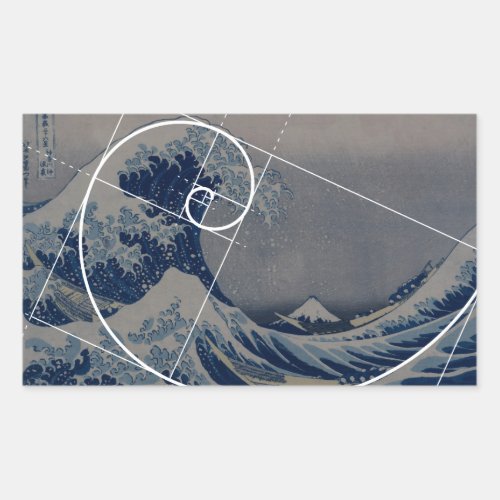 Hokusai Meets Fibonacci Golden Ratio Rectangular Sticker