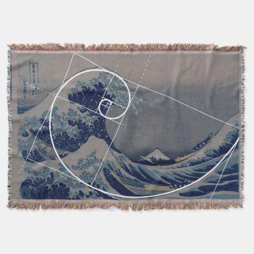 Hokusai Meets Fibonacci Golden Ratio Throw Blanket