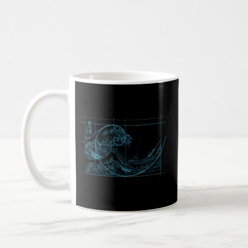 Hokusai Meets Fibonacci Linear Blue Coffee Mug