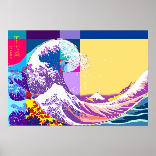Hokusai Meets Fibonacci Pop Art Style Poster